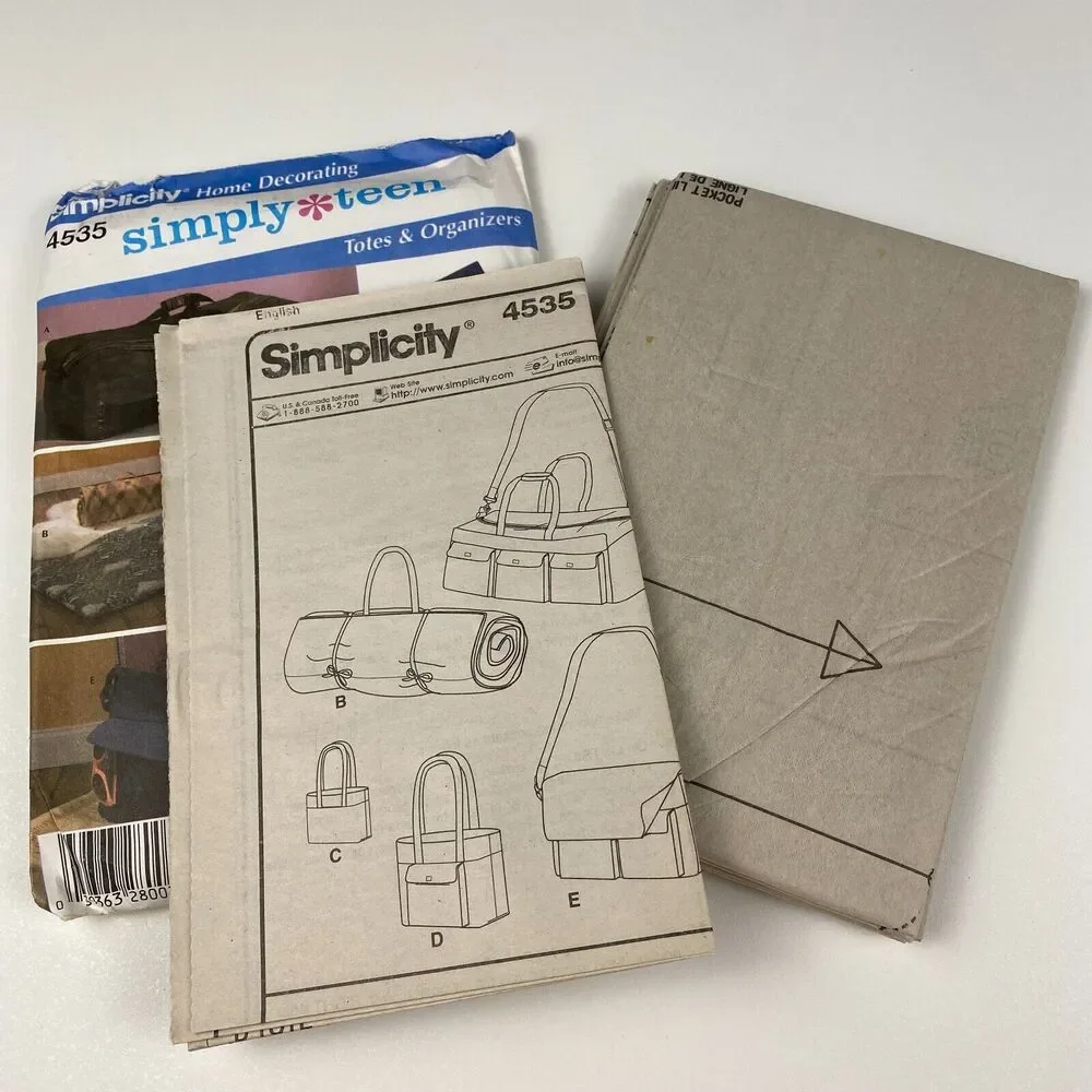 Simplicity Pattern 4535 Simply Teen Totes & Organizers y2k 2005 VTG Uncut FF